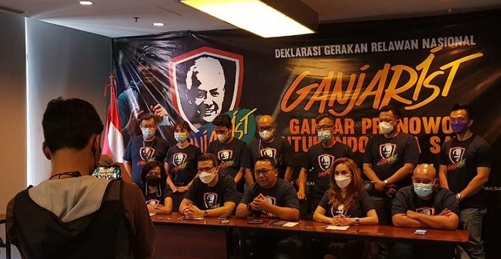 KOMPAK: Relawan Ganjarist mendeklarasikan diri mendukung Gubernur Ganjar Pranowo sebagai calon presiden 2024 di Jakarta, beberapa waktu lalu. (Antara / Lingkarjateng.id)