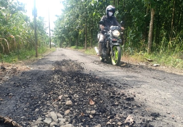Baru Dua Bulan, Jalan Aspal dari Banprov di Kendal Rusak 25 RUSAK: Baru dua bulan selesai dikerjakan, jalan aspal di wilayah RT 6 RW 3 Dusun Tegalsari, Desa Kedungsari, Kecamatan Ringinarum rusak. (Unggul Priambodo/Lingkarjateng.id)