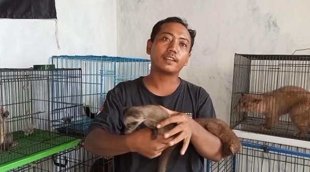 MENYAMPAIKAN: Akhmad Sulistiyono, peternak musang asal Desa Sidomulyo, Kecamatan Gunem, Rembang. (R. Teguh Wibowo/Lingkarjateng.id)