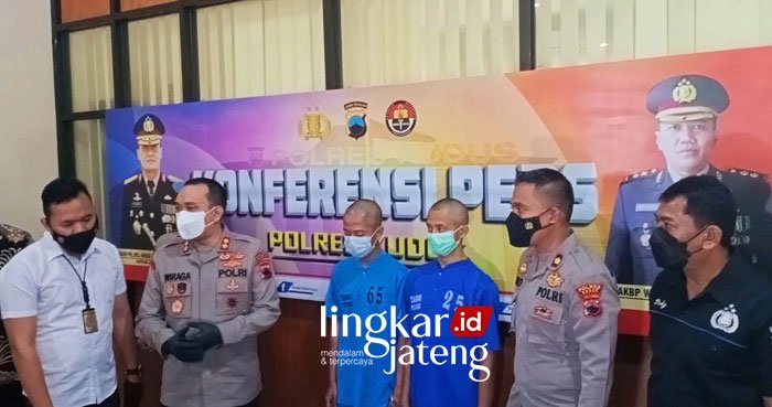 GELAR PERKARA: Polres Kudus menggelar konferensi pers terkait kasus begal tebas tangan hingga putus yang meresahkan warga Kudus, baru-baru ini. (Alifia Elsa Maulida/Lingkarjateng.id)