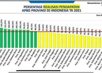 GRAFIK: Realisasi Pendapatan APBD Provinsi se-Indonesia TA 2021. (Istimewa/Lingkarjateng.id)