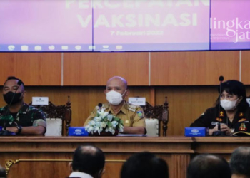 KOORDINASI: Rapat koordinasi Evaluasi Penanganan Covid-19 di Kabupaten Jepara berlangsung di Gedung Shima Setda Jepara, Senin (7/2).