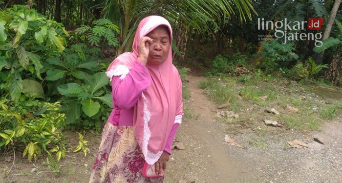 Sawah Diserobot, Seorang Nenek di Blora Minta Bantuan Bupati Arief 25 HARU: Mbah Muhartini menangis di belakang lahan garapannya. (Istimewa/Lingkarjateng.id)