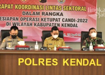 RAKOR: Rapat Koordinasi (Rakor) lintas sektoral menghadapi mudik lebaran 2022 di Aula Mapolres Kendal, Senin (25/4). (Unggul Priambodo/Lingkarjateng.id)