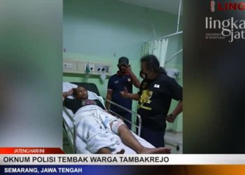 TERTEMBAK: Korban bernama Sobirin (48) yang memperoleh perawatan di RS usai tertembak oknum polisi Polda Jateng. (Dok. Lingkar TV/Lingkarjateng.id)