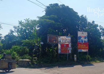 BELUM BAYAR PAJAK: Sejumlah papan reklame di Desa Tanjungmojo, Kecamatan Kangkung, Kabupaten Kendal belum bayar pajak. (Unggul Priambodo/Lingkarjateng.id)