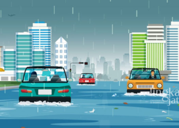 ILUSTRASI: Beberapa pengendara mobil terobos banjir. (Freepik @intararit/Lingkarjateng.id)