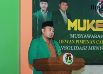 POTRET: Ketua DPC PPP Blora, M. Ahmad Faishol saat memberikan sambutan beberapa waktu lalu. (Lilik Yuliantoro/Lingkarjateng.id)