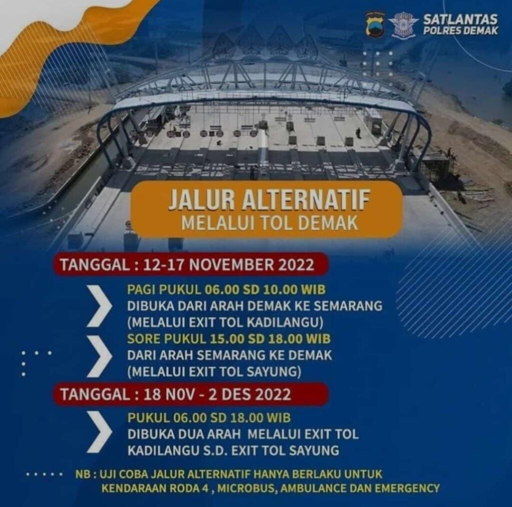 Urai Macet Jalur Alternatif Tol Semarang Demak Dibuka Gratis 1
