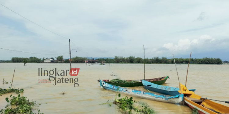 BANJIR: Kondisi banjir di Dusun Biteng, Desa Banjarsari, Kecamatan Gabus, Kabupaten Pati pada Senin, 2 Januari 2023. (Arif Febriyanto/Lingkarjateng.id)