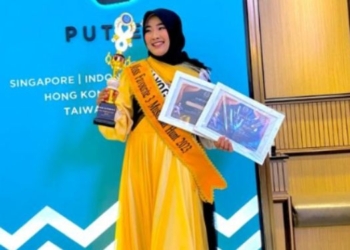 Juara: Jelsa Maretta Desviara usai dinobatkan sebagai Top Twenty di event bergengsi Miss Muslimah Hunt 2023, di Jakarta.