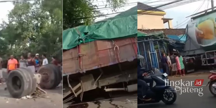 KECELAKAAN: Kondisi kecelakaan truk di jalur Pantura Pati-Rembang turut Desa Bumirejo, Kecamatan Juwana, Kabupaten Pati, pada Kamis, 11 Mei 2023 sekitar jam 06.30 WIB. (Istimewa/Lingkarjateng.id)