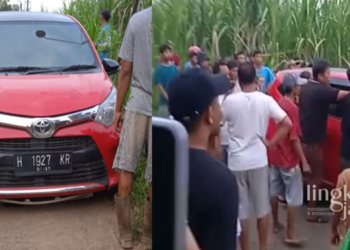 TKP: Tempat kejadian perkara pengemudi mobil Calya merah yang menganiaya dua premotor karena tak terima mobilnya diserempet. (Istimewa/Lingkarjateng.id)