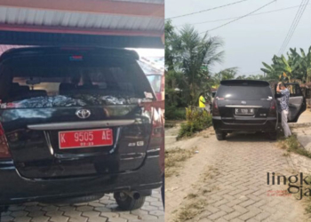 POTRET: Mobil operasional rumah tangga Bupati Blora sebelum dan sesudah diganti plat dan diduga dipakai oleh oknum pegawai Pemkab Blora untuk antar pemandu karaoke. (Istimewa/Lingkarjateng.id)