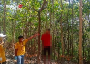 TKP: Seorang pria asal Desa Jepangrejo, Kecamatan/Kabupaten Blora ditemukan tewas gantung diri, di hutan Perhutani petak 1104C RPH Ngodo BKPH Blungun KPH Cepu, pada Rabu, 19 Juli 2023. (Istimewa/Lingkarjateng.id)
