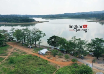 POTRET: Tampak atas Waduk Gembong yang akan menjadi venue cabor dayung pada Porprov Jateng 2023. (Google Photo Taufiq Hidayat/Lingkarjateng.id)