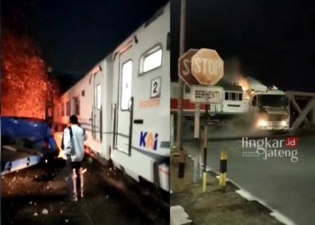 Meledak Kecelakaan Kereta Api Hantam Truk di Perlintasan Madukoro Semarang