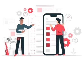 ILUSTRASI: Pekerja sedang menggunakan aplikasi untuk kerja. (storyset from Freepik/Lingkarjateng.id)