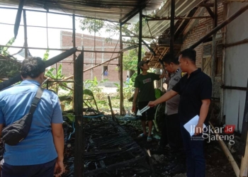 HANGUS: Rumah kandang jangkrik milik Sami'an hangus  usai dilalap api. (Muhammad Burhanuddin Aslam/Lingkarjateng.id)