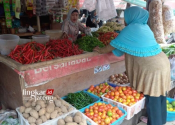 JUAL BELI: Aktivitas jual beli di pasar tradisional Weleri, Kabupaten Kendal. (Arvian Maulana/Lingkarjateng.id)