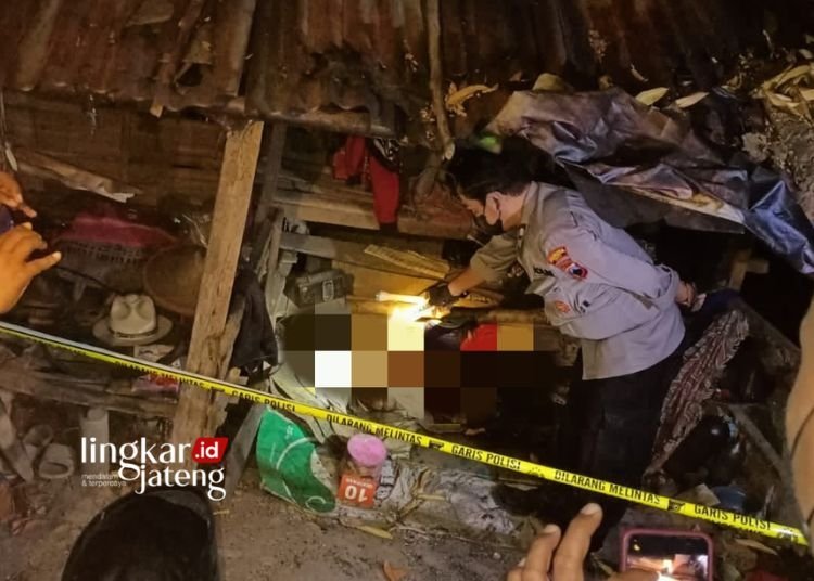 OLAH TKP: Petugas kepolisian meninjau lokasi penemuan mayat di gubuk Desa Bermi Kecamatan Gembong Kabupaten Pati pada Kamis, 12 Oktober 2023. (Dok. Polsek Gembong/Lingkarjateng.id)