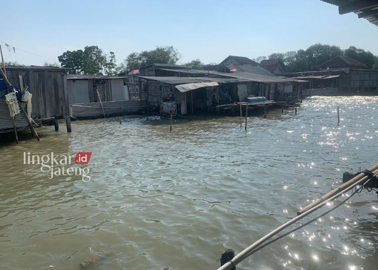 GENANGAN AIR: Banjir rob yang melanda kawasan rumah warga di Kabupaten Demak beberapa waktu lalu. (M. Burhanuddin Aslam/Lingkarjateng.id)