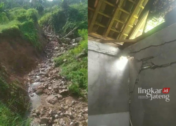POTRET: Tebing yang terus mengalamai longsor membahayakan rumah warga. (Video warga/Lingkarjateng.id)