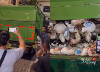 Truk pengangkut ratusan anjing yang diduga tanpa dokumen resmi diamankan saat melintas masuk Gerbang Tol Kalikangkung, Semarang, Jawa Tengah, Sabtu malam, 6 Januari 2024. (Tangkapan Layar Twitter Rosmalia/Lingkarjateng.id)