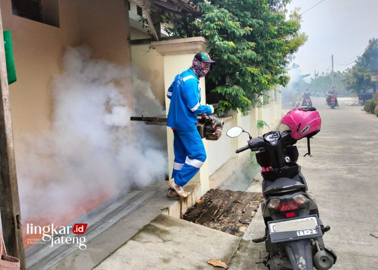 ILUSTRASI: Seorang petugas sedang melakukan fogging. (Setyo Nugroho/Lingkarjateng.id)