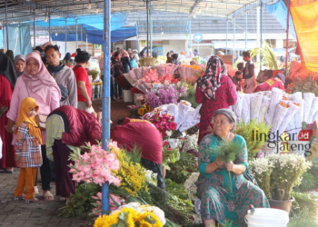 RAMAI: Suasana pedagang bunga hias di Sub Terminal Bandungan Senin pagi, 19 Februari 2024. (Hesty Imaniar/Lingkarjateng.id)