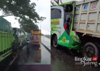 Kecelakaan Bus Dinar Mandiri di Lingkar Pati. (Tangkapan Layar Video Warga/Lingkarjateng.id)