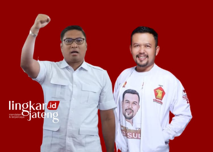 Ketua DPC Partai Gerindra Kabupaten Kudus Sulistyo Utomo (kiri) bersama Ketua DPD Partai Gerindra Jawa Tengah Sudaryono (kanan). (Dok. Lingkarjateng.id)