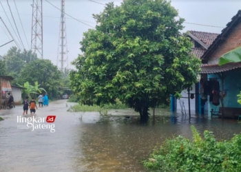 BANJIR: Kawasan Desa Welahan, Kabupaten Jepara yang terendam banjir setelah diguyur hujan deras dengan intensitas tinggi pada minggu pertama Maret 2024. (Muhammad Aminudin/Lingkarjateng.id)