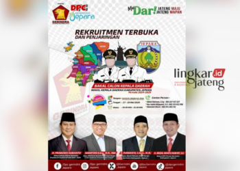 Pamflet resmi pembukaan calon bupati dan calon wakil bupati DPC Partai Gerindra Jepara. (Dok. Lingkarjateng.id)