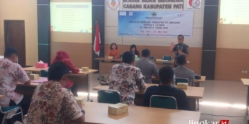 LOKAKARYA: Suasana lokakarya penguatan kelembagaan penyedia layanan yang diikuti sejumlah organisasai perangkat daerah pati di di Gedung IBI Kabupaten Pati, Selasa, 25 Juni 2024. (Dinsos P3AKB Pati/Lingkarjateng.id)