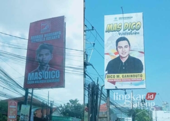 Baliho Dico M. Ganinduto dengan berbagai kreasi tersebar di sudut Kota Semarang. (Rizky Syahrul Al-Fath/Lingkarjateng.id)