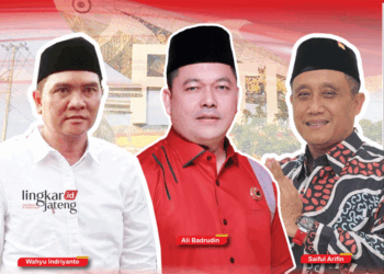 PARA KANDIDAT: Tiga bakal calon Bupati Pati 2024 dari DCP PDIP Pati (dari kiri ke kanan) Kades Gadingrejo, Juwana Wahyu Indriyanto; Ketua DPRD Pati sekaligus Ketua DPC PDIP Pati Ali Badrudin; Mantan Wakil Bupati Pati Saiful Arifin. (Nailin RA/Lingkarjateng.id)