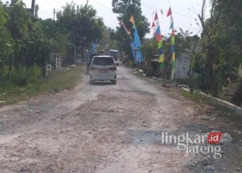 Kondisi jalan milik Pemkab Blora penghubung Desa Sogo-Desa Pulo, Kecamatan Kedungtuban, Kabupaten Blora, yang rusak parah. (Hanafi/Lingkarjateng.id)