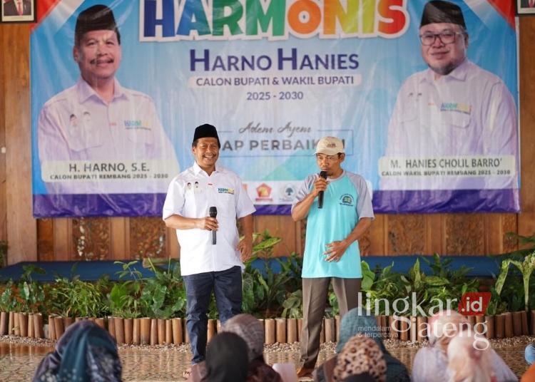 AKRAB: Bakal Calon Bupati Rembang, Harno menyapa warga, Sabtu 14 September 2024. (Lingkarjateng.id)
