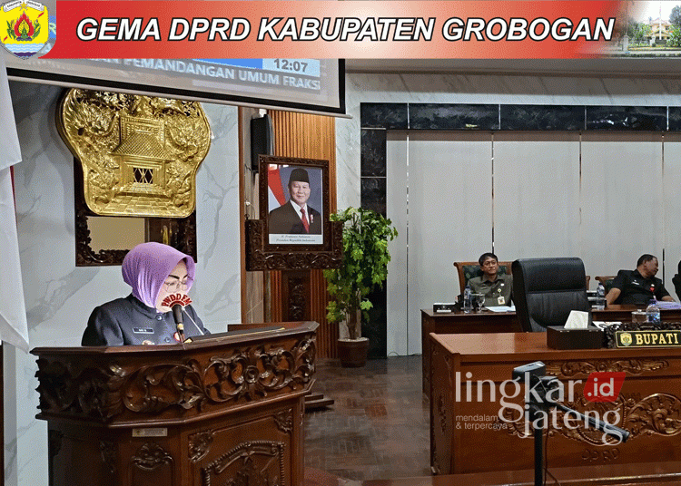 Bupati Grobogan, Sri Sumarin, dalam rapat paripurna bersama dewan setempat, baru-baru ini. (Eko Wicaksono/Lingkarjateng.id)