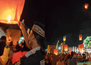 Penerbangan lampion dalam "Festival Kreasi Klobot Jagung" yang digelar Syngenta Indonesia untuk merayakan satu dekade NK 212 di Lapangan Desa Simo, Kecamatan Kradenan, Kabupaten Grobogan, pada 4-6 Oktober 2024. (Dok. HMS/Lingkarjateng.id)