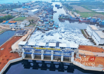 Bendung Gerak Loji-Banger di Kota Pekalongan saat mulai diuji coba pada Kamis, 21 November 2024. (Dok. Diskominfo Kota Pekalongan/Lingkarjateng.id)