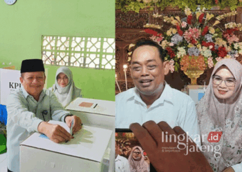 Dua Calon Bupati Grobogan saat menggunakan hak pilih di TPS