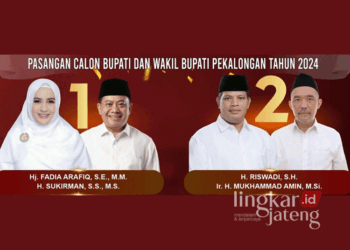 Dua Paslon Bupati-Wakil Bupati Pekalongan tahun 2024, Fadia-Sukirman dan Riswadi-Amin. (Dok. KPU Kab. Pekalongan/Lingkarjateng.id)