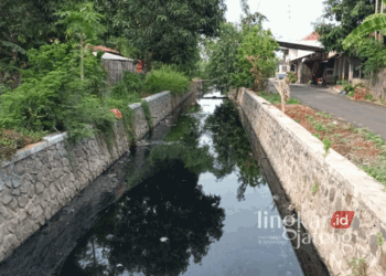 Selokan di Desa Asempapan, Kecamatan Trangkil, Kabupaten Pati, menghitam diduga terdampak limbah PG Trangkil. (Arif Febriyanto/Lingkarjateng.id)