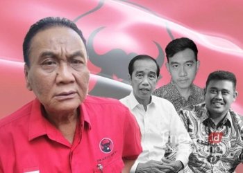 (Kiri ke kanan) Bambang Wuryanto alias Bambang Pacul, Joko Widodo (Jokowi), Gibran Rakabuming Raka, Bobby Nasution. (Dok. Lingkarjateng.id)