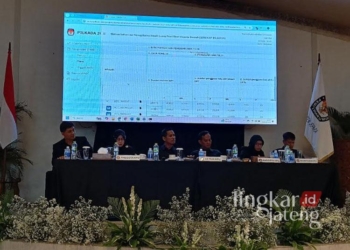 Jajaran KPU Jepara saat menggelar rapat pleno rekapitulai hasil penghitungan suara Pilkada di Eat and Meet Resto, Bandengan, Jepara, pada Rabu, 4 Desember 2024. (Muhammad Aminudin/Lingkarjateng.id)