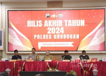 Acara rilis akhir tahun 2024 Polres Grobogan di Gedung Riptaloka, Purwodadi, pada Senin, 30 Desember 2024. (Dok. Polres Grobogan/Lingkarjateng.id)