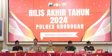 Acara rilis akhir tahun 2024 Polres Grobogan di Gedung Riptaloka, Purwodadi, pada Senin, 30 Desember 2024. (Dok. Polres Grobogan/Lingkarjateng.id)