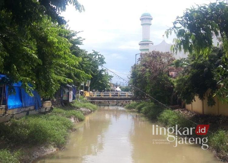 Bantaran Sungai Kendal yang banyak ditumbuhi semak belukar imbas pendangkalan, Senin, 16 Desember 2024. (Syahril Muadz/Lingkarjateng.id)